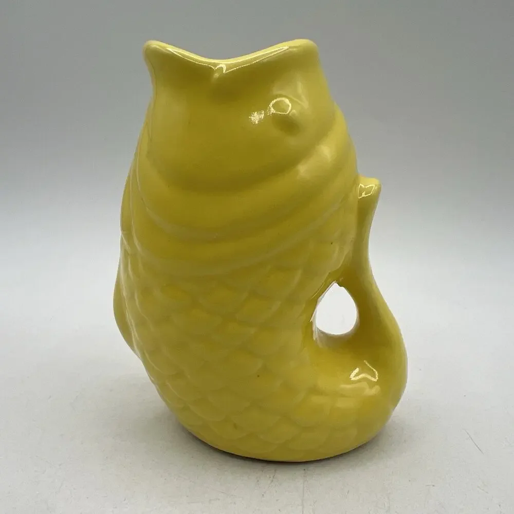 Small Bistro Brights Yellow Gurgling Gluggle Jug Koi Fish Pitcher Creamer 5